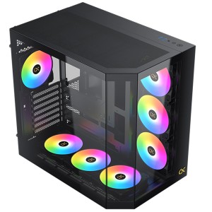 صندوق احترافي XIGMATEK CUBI II مع 7 مراوح ARGB مُثبتة مسبقًا، يدعم لوحات E-ATX و ATX و Micro-ATX، مزوّد بواجهة I/O تشمل منفذ USB-C ومنفذين USB 3.0 - اسود