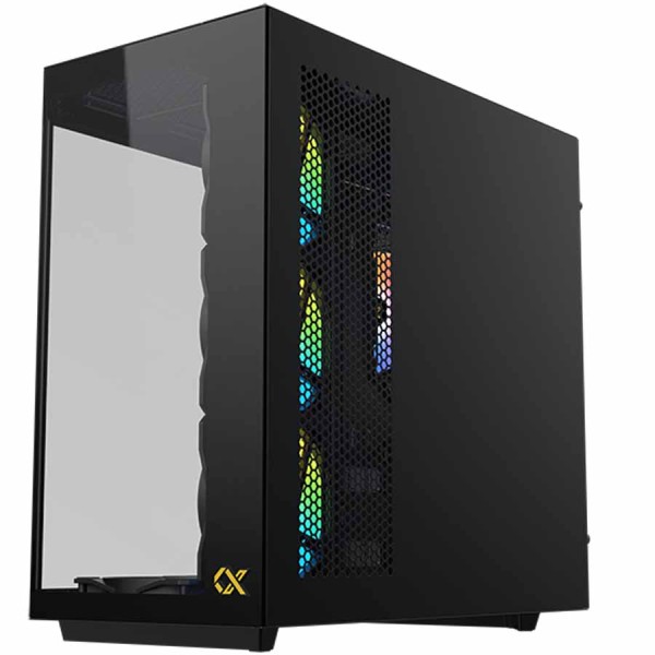 صندوق احترافي XIGMATEK CUBI II مع 7 مراوح ARGB مُثبتة مسبقًا، يدعم لوحات E-ATX و ATX و Micro-ATX، مزوّد بواجهة I/O تشمل منفذ USB-C ومنفذين USB 3.0 - اسود