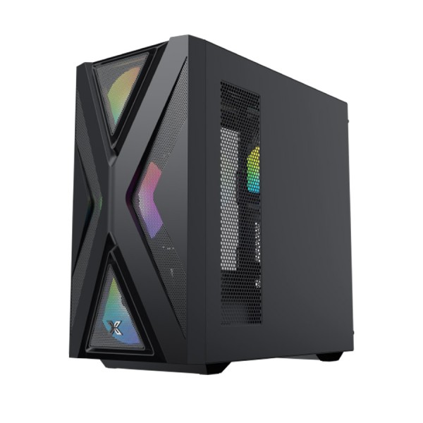 كيس كمبيوتر XIGMATEK Hyperion بتصميم Mid-Tower أنيق، مزوّد بـ 4 مراوح RGB مثبتة مسبقًا – اسود