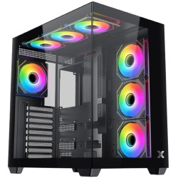صندوق احترافي XIGMATEK Aqua V Air مع 7 مراوح ARGB مُثبتة مسبقًا، يدعم لوحات E-ATX وATX وMicro-ATX، مزوّد بواجهة I/O تشمل منفذ USB-C ومنفذي USB 3.0 مزدوجين - اسود
