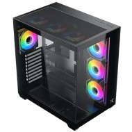صندوق احترافي XIGMATEK Aqua V Air مع 7 مراوح ARGB مُثبتة مسبقًا، يدعم لوحات E-ATX وATX وMicro-ATX، مزوّد بواجهة I/O تشمل منفذ USB-C ومنفذي USB 3.0 مزدوجين - اسود