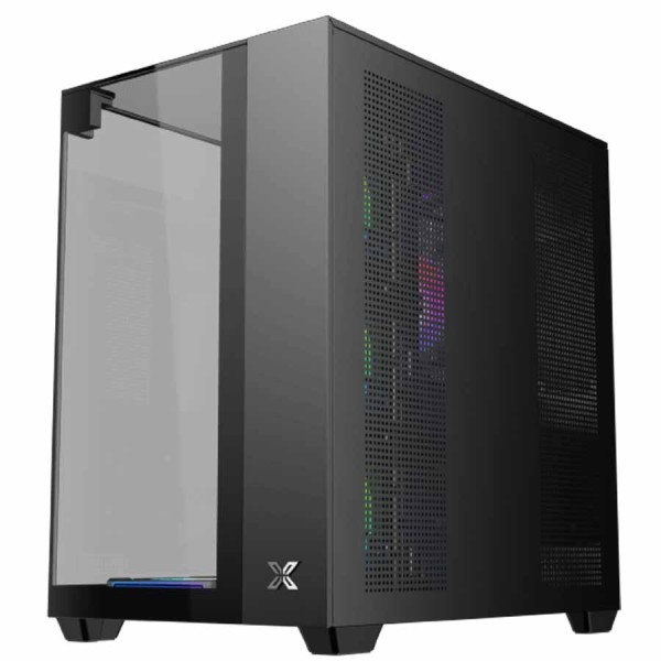 صندوق احترافي XIGMATEK Aqua V مع مراوح ARGB مُثبّتة مسبقًا، يدعم لوحات E-ATX وATX وMicro-ATX، مع منافذ I/O تتضمن USB-C ومنفذي USB 3.0 مزدوجين - اسود