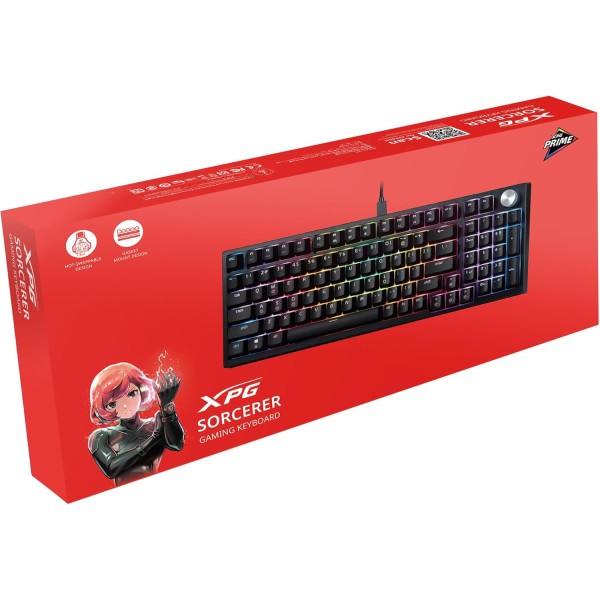 XPG Sorcerer 96% Gaming Keyboard, compact layout, XPG Mechanical Switches with linear, Detachable USB-C cable, 100% Anti-Ghosting - BLACK