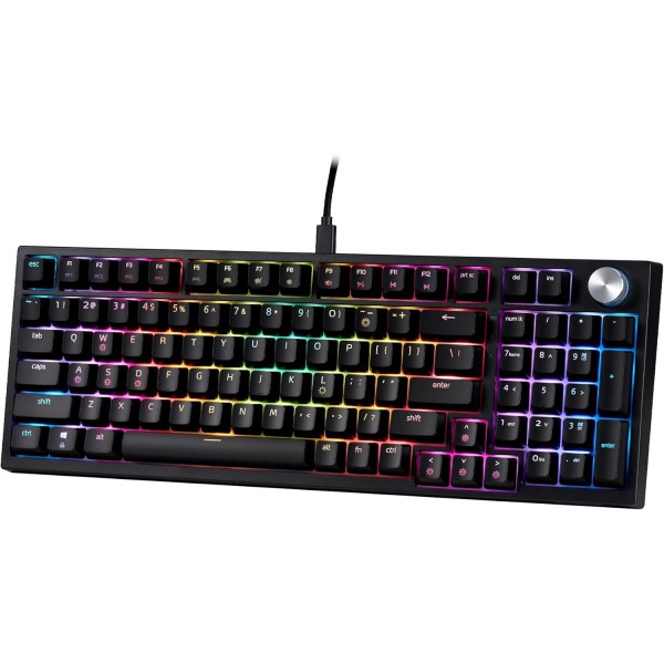 XPG Sorcerer 96% Gaming Keyboard, compact layout, XPG Mechanical Switches with linear, Detachable USB-C cable, 100% Anti-Ghosting - BLACK