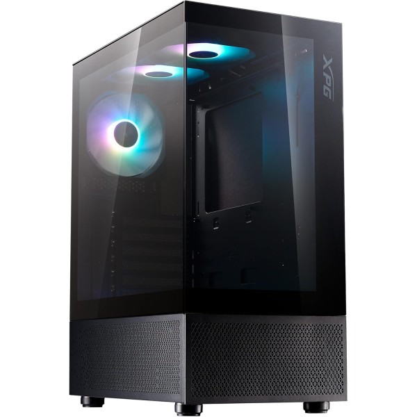 صندوق ميني XPG Invader X Mini, يأتي مع 5 مراوح ARGB بحجم 120 مم, يدعم اللوحات ATX / Micro-ATX / Mini-ITX - أسود