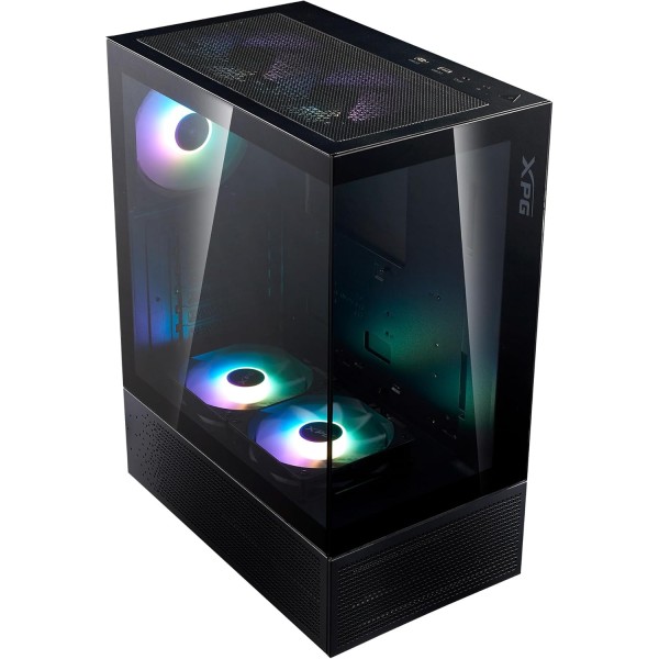 صندوق ميني XPG Invader X Mini, يأتي مع 5 مراوح ARGB بحجم 120 مم, يدعم اللوحات ATX / Micro-ATX / Mini-ITX - أسود