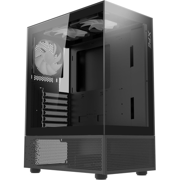 صندوق ميني XPG Invader X Mini, يأتي مع 5 مراوح ARGB بحجم 120 مم, يدعم اللوحات ATX / Micro-ATX / Mini-ITX - أسود