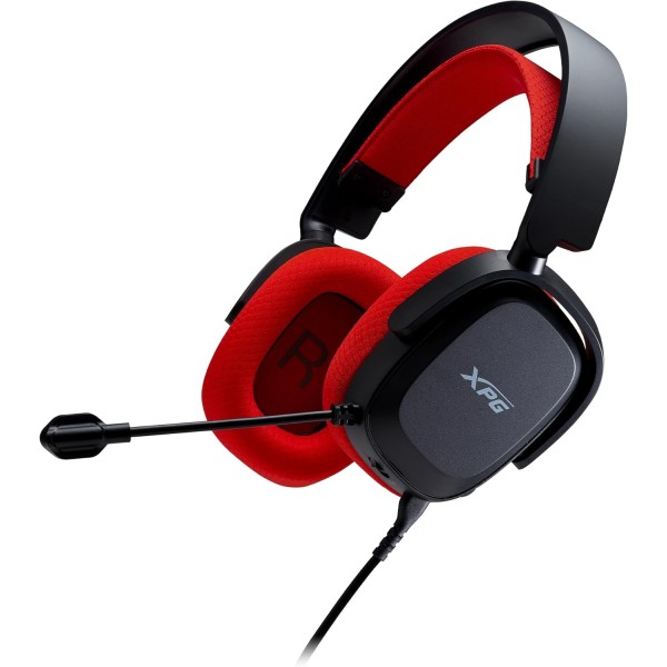 سماعة رأس احترافية XPG PRECOG Studio, صوت محيطي 7.1, ميكروفون قابل للإزالة, اتصال عبر USB-C, تصميم Over-Ear - أسود/أحمر