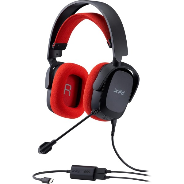 سماعة رأس احترافية XPG PRECOG Studio, صوت محيطي 7.1, ميكروفون قابل للإزالة, اتصال عبر USB-C, تصميم Over-Ear - أسود/أحمر