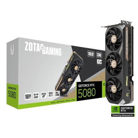 كرت شاشة احترافي ZOTAC RTX 5080 SOLID, ذاكرة 16GB GDDR7, نظام تبريد ب 3 مراوح , واجهة PCIe 5.0, اصدار مكسور السرعة OC, دعم DLSS4 و Ray Tracing - أسود كرت شاشة احترافي ZOTAC RTX 5080 SOLID, ذاكرة 16GB GDDR7, نظام تبريد ب 3 مراوح , واجهة PCIe 5.0, اصدار مكسور السرعة OC, دعم DLSS4 و Ray Tracing - أسود