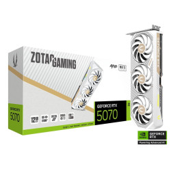 كرت شاشة ZOTAC RTX 5070 AMP White 12GB GDDR7 – أداء فائق بتبريد ثلاثي وتصميم أبيض أنيق
