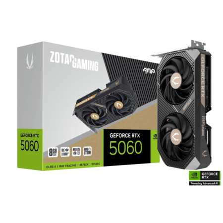 GRAPHIC CARD ZOTAC RTX 5060 AMP, 8GB GDDR7, Dual-fan IceStorm 2.0, PCIe 5.0, Support DLSS4, Ray Tracing - BLACK