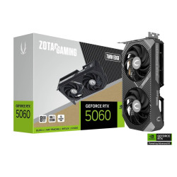 كرت شاشة احترافي ZOTAC GAMING RTX 5060 Twin Edge,  ذاكرة 8GB GDDR7,  نظام تبريد مزدوج,  واجهة PCIe 5.0, دعم تقنيات NVIDIA الحديثة - أسود