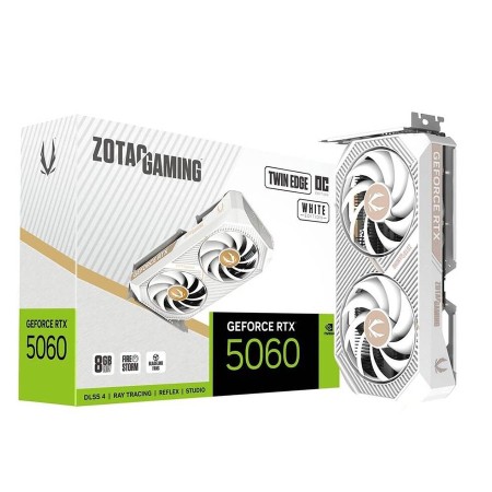 كرت شاشة ZOTAC GAMING RTX 5060 Twin Edge, ذاكرة 8 جيجابايت GDDR7, تصميم مزدوج للمراوح, واجهة PCIe 5.0, دعم تقنيات NVIDIA الحديثة - أبيض