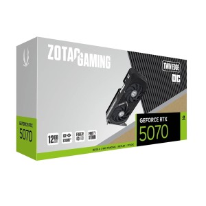 بطاقة رسومات ZOTAC GAMING GeForce RTX 5070 Twin Edge OC بسعة 12GB، تدعم تقنيات تتبع الأشعة (Ray Tracing) وDLSS، خاصية التوقف التلقائي للمراوح - اسود معدني