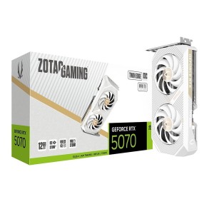 كرت شاشة احترافي ZOTAC Twin Edge RTX 5070, ذاكرة 12GB GDDR7, تبريد ثنائي المراوح,  اصدار مكسور السرعة OC, واجهة PCIe 5.0 , يدعم تقنيات  Ray Tracing وDLSS 4 و NVIDIA Reflex - أبيض 