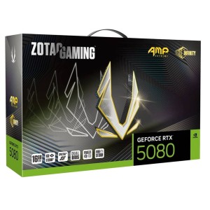 بطاقة رسومات ZOTAC GAMING GeForce RTX 5080 AMP Extreme INFINITY بسعة 16GB، تدعم تقنيات تتبع الأشعة (Ray Tracing) و DLSS 4، بنظام تبريد ثلاثي المراوح (3x Fan) - الرمادي المعدني