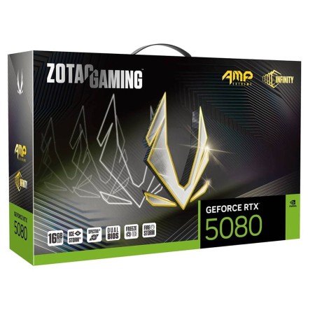 بطاقة رسومات ZOTAC GAMING GeForce RTX 5080 AMP Extreme INFINITY بسعة 16GB، تدعم تقنيات تتبع الأشعة (Ray Tracing) و DLSS 4، بنظام تبريد ثلاثي المراوح (3x Fan) - الرمادي المعدني بطاقة رسومات ZOTAC GAMING GeForce RTX 5080 AMP Extreme INFINITY بسعة 16GB، تدعم تقنيات تتبع الأشعة (Ray Tracing) و DLSS 4، بنظام تبريد ثلاثي المراوح (3x Fan) - الرمادي المعدني