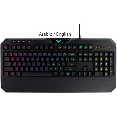 لوحة مفاتيح ألعاب سلكية ASUS TUF GAMING K5، كاملة الحجم بمفاتيح إنجليزية / عربية، مع 5 مناطق إضاءة قابلة للتخصيص – اسود لوحة مفاتيح ألعاب سلكية ASUS TUF GAMING K5، كاملة الحجم بمفاتيح إنجليزية / عربية، مع 5 مناطق إضاءة قابلة للتخصيص – اسود