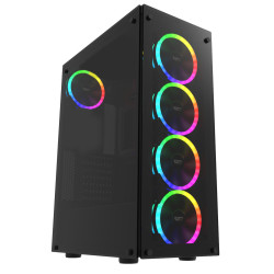 دارك فلاش فانتوم كيس كمبيوتر زجاجي للالعاب - مع 5 مراوحه مضيئة - اسود