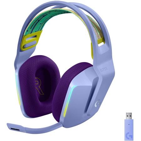 Wireless Gaming Headset  Logitech G733 LIGHTSPEED ,LIGHTSYNC RGB ,up to 29 hour ,Lightweight design ,Detachable microphon - LILAC