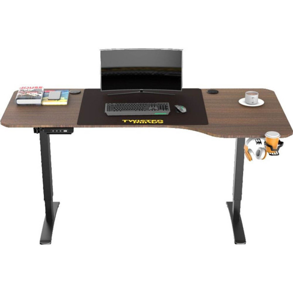 Twisted Minds T Shaped Electric Gaming Desk Table Height Adjustable - Wooden Texture