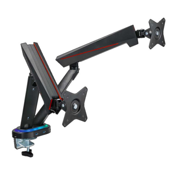 Twisted Minds 17-32 Dual Monitor Pro Gaming RGB Desk Mount - Adjustable Die-Cast Aluminum Gas Spring With USB 3.0 Twisted Minds 17-32 Dual Monitor Pro Gaming RGB Desk Mount - Adjustable Die-Cast Aluminum Gas Spring With USB 3.0