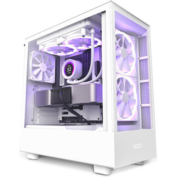 NZXT H5 ELITE ATX Mid Tower Gaming Case 2x Fans 140m RGB - White NZXT H5 ELITE ATX Mid Tower Gaming Case 2x Fans 140m RGB - White