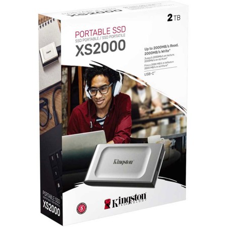 KINGSTON XS2000 portable SSD, 2TB capacity, up to 2000MB/s, Shock and scratch-resistant, USB 3.2 Gen 2 - SILVER