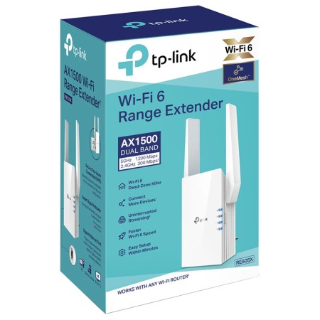 TP-LINK RE505X AX1500 DualBand Wi-Fi 6 RANGE EXTENDER - 1200Mbps - 5GHz TP-LINK RE505X AX1500 DualBand Wi-Fi 6 RANGE EXTENDER - 1200Mbps - 5GHz