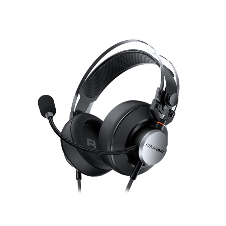 سماعة ألعاب سلكية COUGAR VM410 Iron – أسود، بتوافق مع جميع الأجهزة، صوت فائق الجودة، ميكروفون مزود بإلغاء الضوضاء، وأزرار تحكم مدمجة بالكابل - اسود