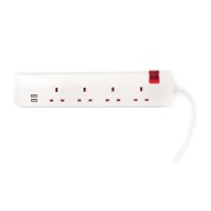 توصيلة كهرباء LEGRAND بـ 4 مخارج كهرباء، طول كابل 3 متر، مزودة بحماية للأطفال، و2 منفذ USB لشحن الهواتف الذكية - ابيض