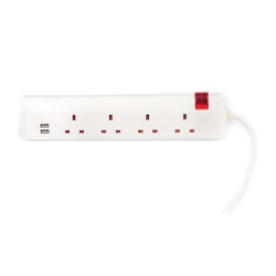 Legrand Power Extention Cod 4 Way+2 Usb 3m -White - توصيلة كهرباء 3 متر 4 مخرج
