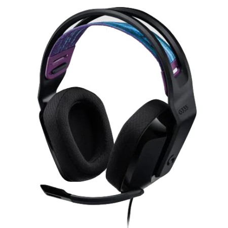 سماعة العاب سلكية Logitech G335, اتصال سلكي 3.5 مم, محركات صوتية 40 مم,  ميكروفون قابل للفصل ومرن, 236 جرام, دعم الصوت المحيطي - أسود