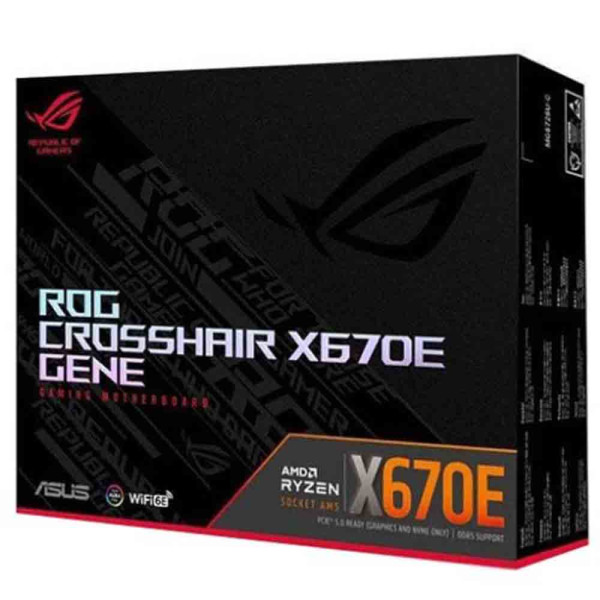 ASUS MOTHERBOARD ROG CROSSHAIR GENE X670E GAMING - WiFi (AURA) -AM5 - مذربورد أسوس ASUS MOTHERBOARD ROG CROSSHAIR GENE X670E GAMING - WiFi (AURA) -AM5 - مذربورد أسوس