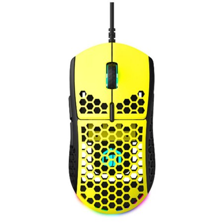 فأرة العاب سلكي احترافي Gamertek GM16 Ultralight Precision، وزن فائق الخفة 62 غ، مفاتيح Kailh GM 8.0 للأزرار الرئيسية - اصفر