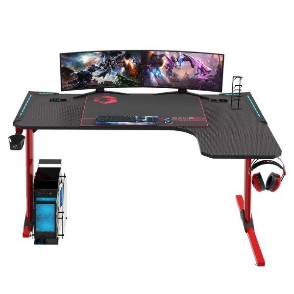GAMEON Phantom L-Shaped RGB Flowing Light Gaming Desk (140cm - Mouse pad) Qi Wireless Charger & USB Hub - Black GAMEON Phantom L-Shaped RGB Flowing Light Gaming Desk (140cm - Mouse pad) Qi Wireless Charger & USB Hub - Black