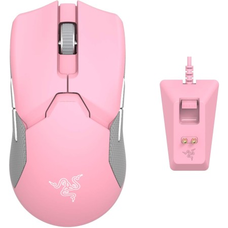 ماوس العاب لا سلكي احترافي Razer Viper Ultimate Quartz، خفيف جدًا بوزن 74 جم، مزود بـ مستشعر بصري Razer Focus+ بدقة تصل إلى 20,000 DPI، HyperSpeed – لون وردي Quartz