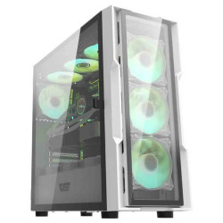 درك فلاش Dk431  كيس كمبيوتر بواجهه زجاجيه  للالعاب ب 4 مراوح مضيئة - ابيض