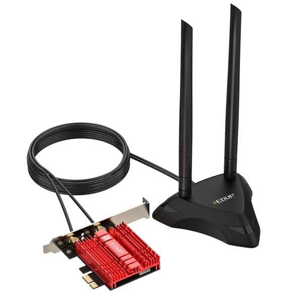 EP-9651GS Pro كرت شبكة داخلي AX210 بمنفذ PCIe من EDUP يدعم وايفاي 6 إي ثلاثي النطاق و بلوتوث 5.2 - لاقط هوائي خارجي EP-9651GS Pro كرت شبكة داخلي AX210 بمنفذ PCIe من EDUP يدعم وايفاي 6 إي ثلاثي النطاق و بلوتوث 5.2 - لاقط هوائي خارجي