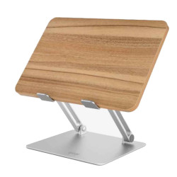  اوبيرقو ستاند لابتوب بقاعده معدنية خشبية بخاصيه التحكم في الارتفاع - فضي