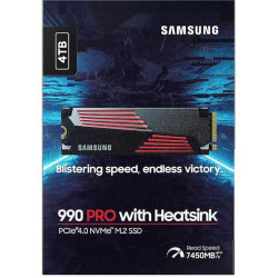 وحدة تخزين داخلية Samsung 990 PRO مع مشتت حراري, سعة 4 تيرابايت, تصميم M.2 2280 NVMe, واجهة PCIe 4.0 , سرعة القراءة حتى 7450 مب/ثا, ذاكرة 3D TLC V-NAND, دعم Samsung Magician
