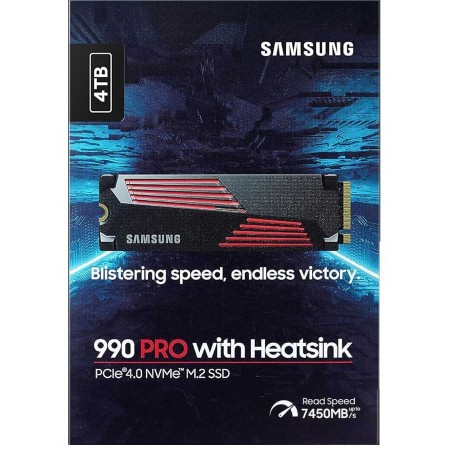SAMSUNG 990 PRO with heatsink, 4TB M.2 2280, PCIe 4.0 ×4 NVMe, Read Speed Up to 7450 MB/s, 3D TLC V-NAND, support Samsung Magician SAMSUNG 990 PRO with heatsink, 4TB M.2 2280, PCIe 4.0 ×4 NVMe, Read Speed Up to 7450 MB/s, 3D TLC V-NAND, support Samsung Magician