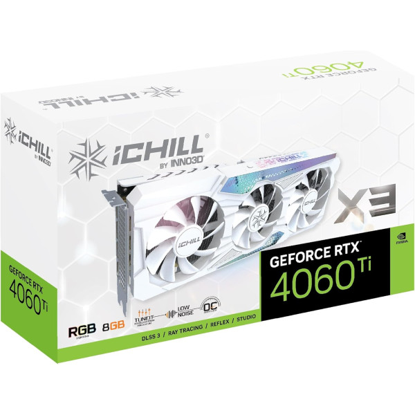 INNO3D iCHILL X3 Nvidia Geforce RTX 4060Ti 8GB OC - RGB ( 3xFAN ) - GDDR6 - White INNO3D iCHILL X3 Nvidia Geforce RTX 4060Ti 8GB OC - RGB ( 3xFAN ) - GDDR6 - White