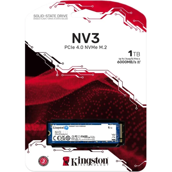 KINGSTON NV3 SSD PCIe 4.0 NVMe M.2 2280 - 1TB Up to 6000MB/s KINGSTON NV3 SSD PCIe 4.0 NVMe M.2 2280 - 1TB Up to 6000MB/s