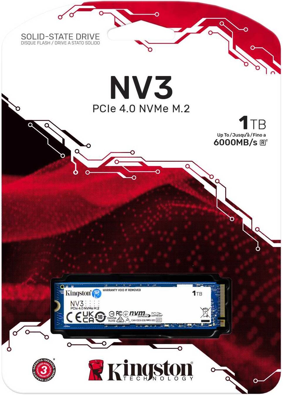 KINGSTON NV3 SSD PCIe 4.0 NVMe M.2 2280 - 1TB Up to 6000MB/s