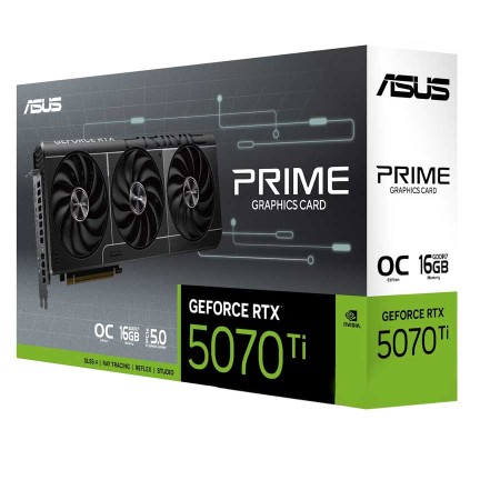 كرت شاشة ASUS PRIME RTX 5070 Ti , ذاكرة 16GB GDDR7, اصدار مكسور السرعة (OC), واجهة PCIe 5.0, نظام تبريد ثلاثي المراوح, دعم أحدث تقنيات NVIDIA - أسود
