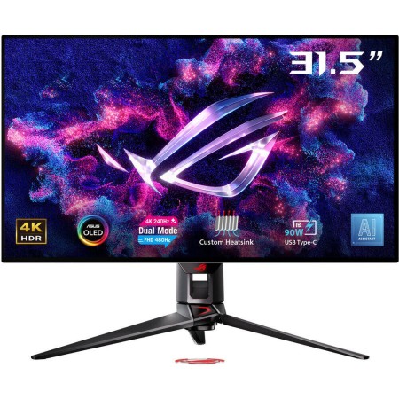 شاشة العاب احترافية  ASUS ROG SWIFT, مقاس 32 بوصة, مزدوجة الدقة 4K 240 MHz او FHD 480 MHz, زمن استجابة 0.03 م/ثا - USB-C 90W - أسود