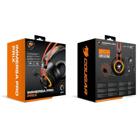 سماعة العاب احترافية COUGAR Immersa Pro Prix، بصوت محيطي 7.1 افتراضي، إضاءة RGB قابلة للتخصيص، ميكروفون بطول 9.7 مم مع إلغاء الضوضاء