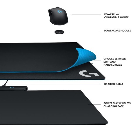 Logitech G Powerplay Wireless Charging System, Cloth Or Hard Gaming Mouse Pad